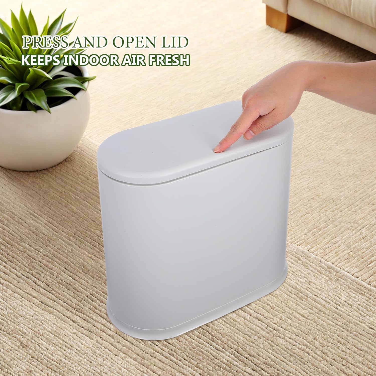 Press-top Trash Can with Lid 15l Dual Inner Outer Buckets Narrow Garbage Bin for Kitchen Bathroom Living Room Indoor Wastebasket