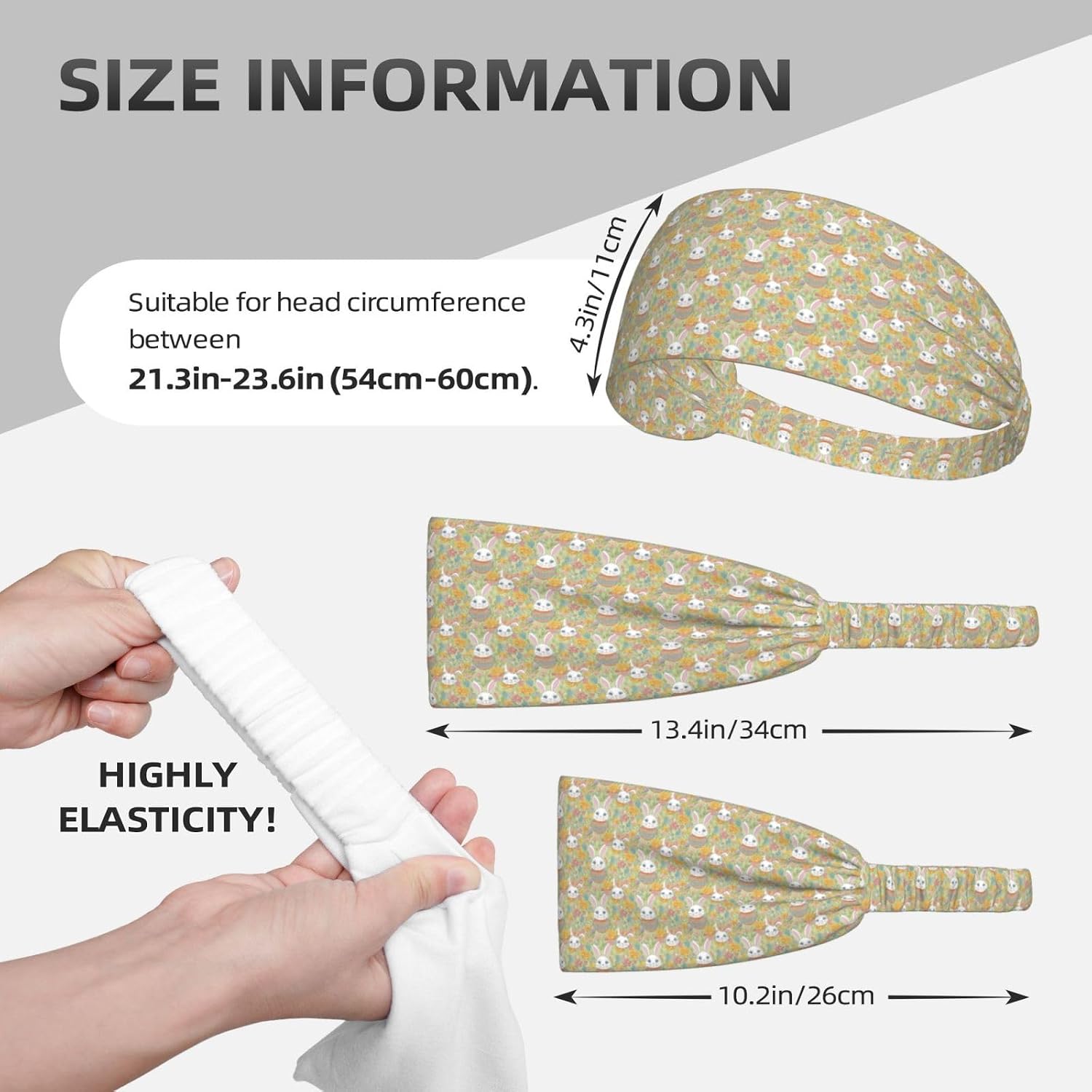 Easter Bunny Floral Print Elastic Headband Breathable Workout Hair Band Running Cycling Outdoor Activities