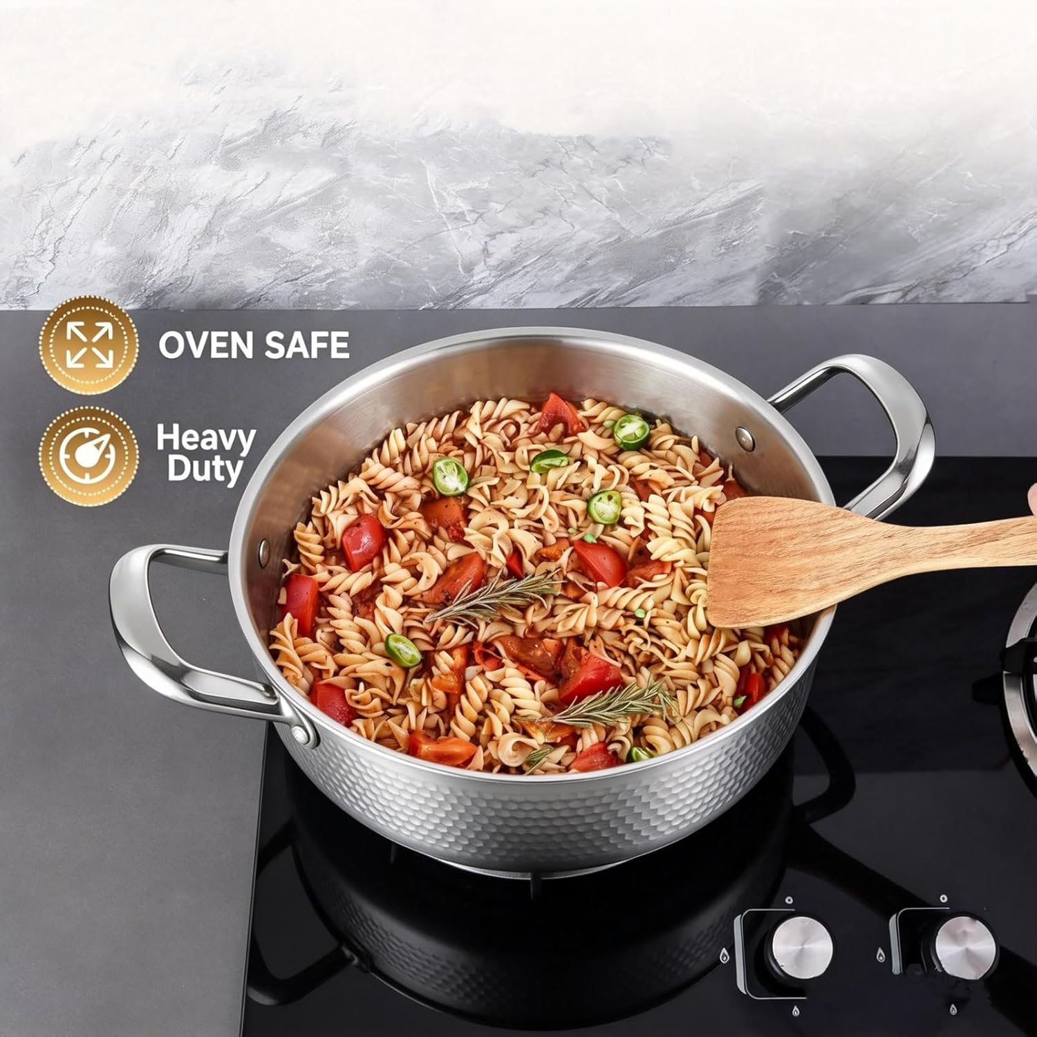 Titanium Hammered Pro Pan, 5QT Saute Pan with Lid, 12 Inch Deep Frying Pan for Cooking, Non-Toxic Skillet, Dishwasher&Oven Safe, Works on All Stoves,5QT