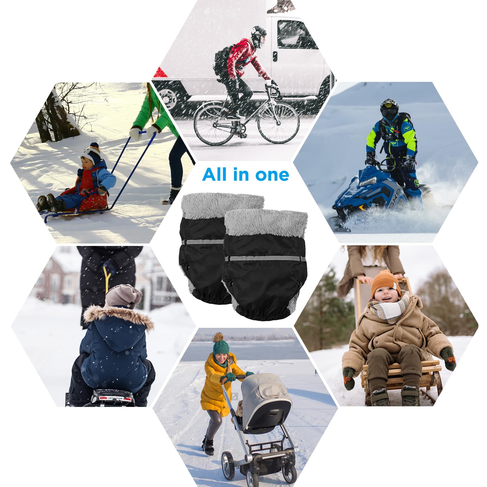 WD&CD Handmuff, uniwersalne rękawice buggy do wózka dziecięcego wodoodporne i wiatroszczelne z podszewką polarową do wózka dziecięcego z mufką do rąk, czarny