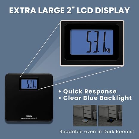 Tanita HD-662 Digital Weight Scale (Black) - Japan Technology Bathroom Scale with 330 lb Weight Capacity - 2 Blue Backlit Large LCD Display - Accurate, Durable, Step-On Operation