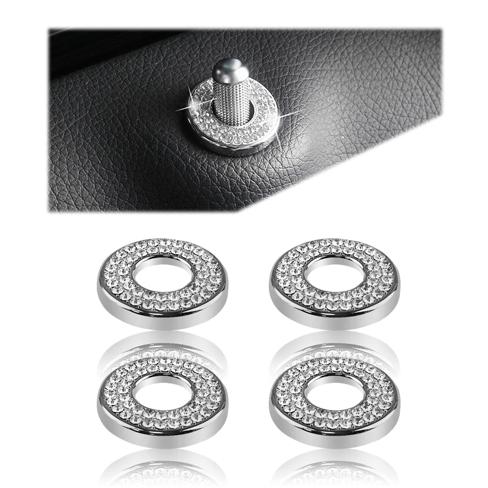 QODOLSI4 PCS Bling Car Inner Door Lock Covers, Universal Sparkly Door Bolt Cap, Rhinestones Pull Rod Bolt Decoration Stickers, Compatible with Mercedes-Benz A/B/C/D/E Class (White)