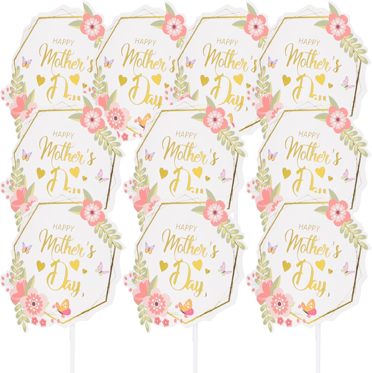 10pcs Happy Mothers Day Cake Decoration Cupcake Toppers Butterfly Style Non-edible Cake Picks for Mothers Day Party Favor 10pcs Set