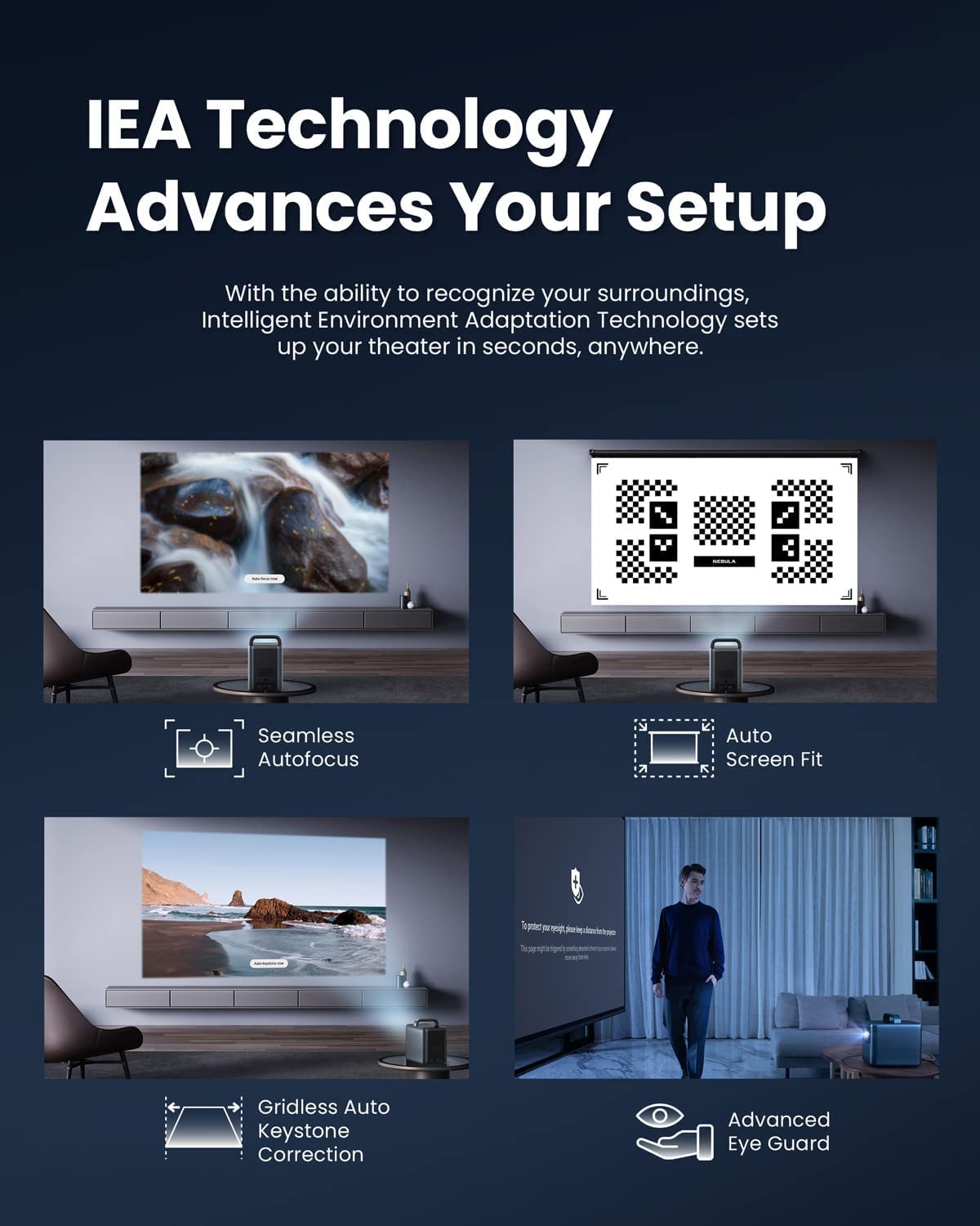 Nebula Cosmos Laser 4K, Smarter Laser-Projektor, 2400 ISO Lumen, Automatische Trapezkorrektur, Dolby Audio, Android TV 10.0, 4K Beamer für Partys (Generalüberholt), Black+Gray