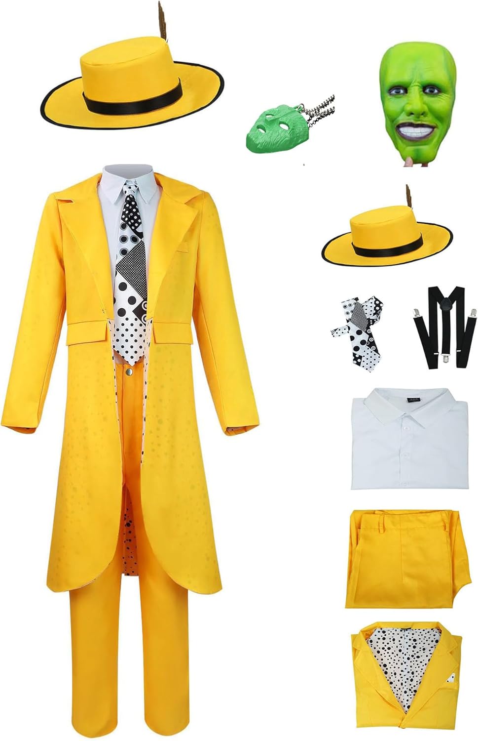 Jim Carrey Cosplay Shirt Pants Hat with Tie Yellow Uniform Jim Halloween Costume Jacket Coat for Adult Kids