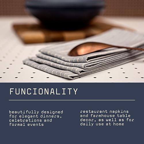 Miniatura 4 de MEEMA Juego de 4 servilletas de tela, a rayas grises, hechas con algodón reciclado, 19.5 x 18.5 pulgadas, servilletas lavables