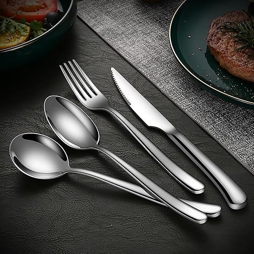 Juego de cubiertos para 12 cubiertos de acero inoxidable de grado alimenticio, 48 piezas, tenedores de acero inoxidable, cucharas y tenedores de