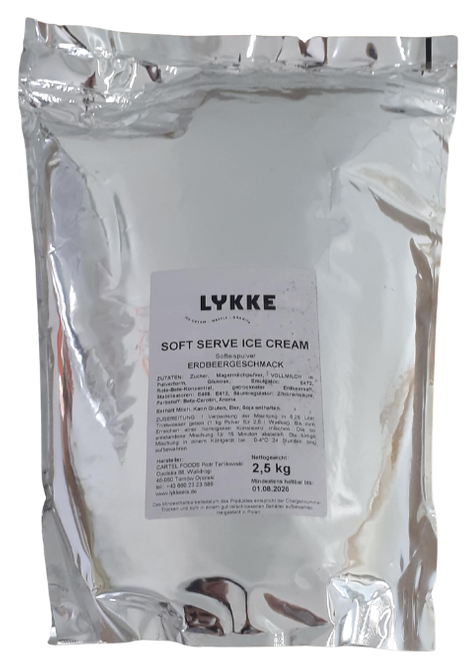 Softeispulver Erdbeere 2,5kg | 7-9 Liter fertige Mischung | Eis Pulver für Softeismaschine - cremiges Softeis für Zuhause & Gastronomie - Eispulver mit Erdbeergeschmack