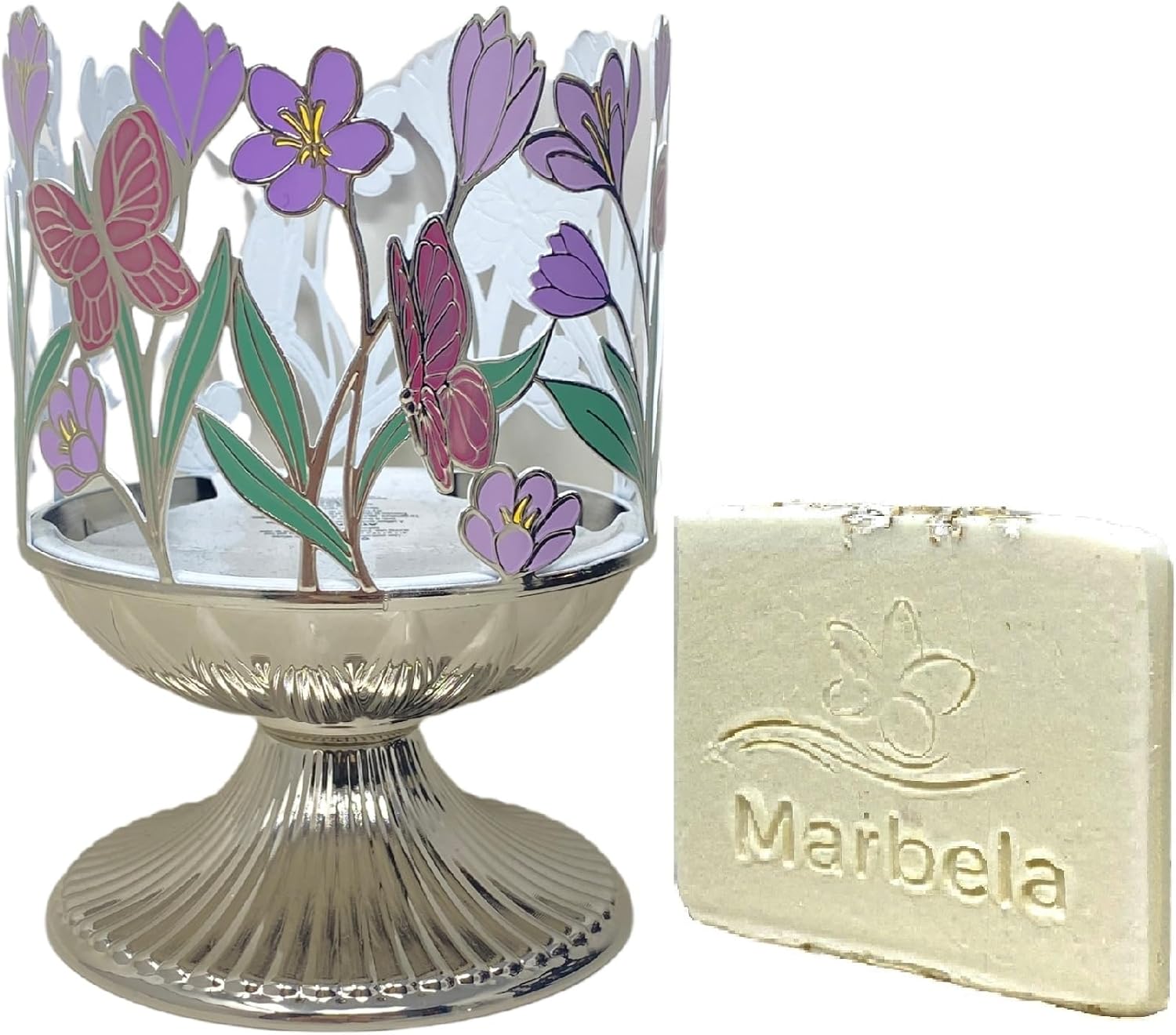 Bath and Body Works - Butterfly 3-Wick Candle Holder with a Natural Oats Sample Soap - Candle Sold Separately