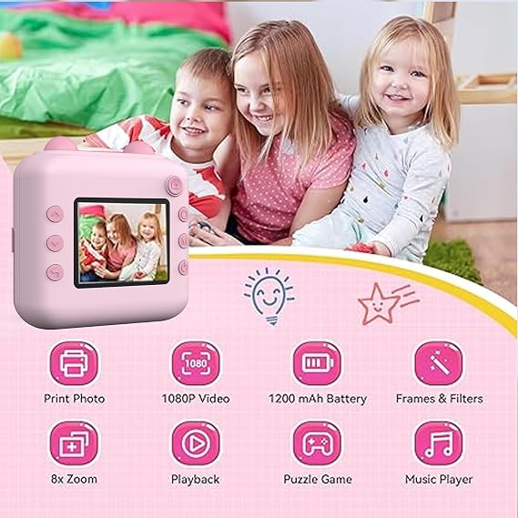 Kids Camera Instant Print,Suitable for Birthdays for Children Aged 3-10,1080P HD Digital Child Printable Camera,Portable Toys for Kids