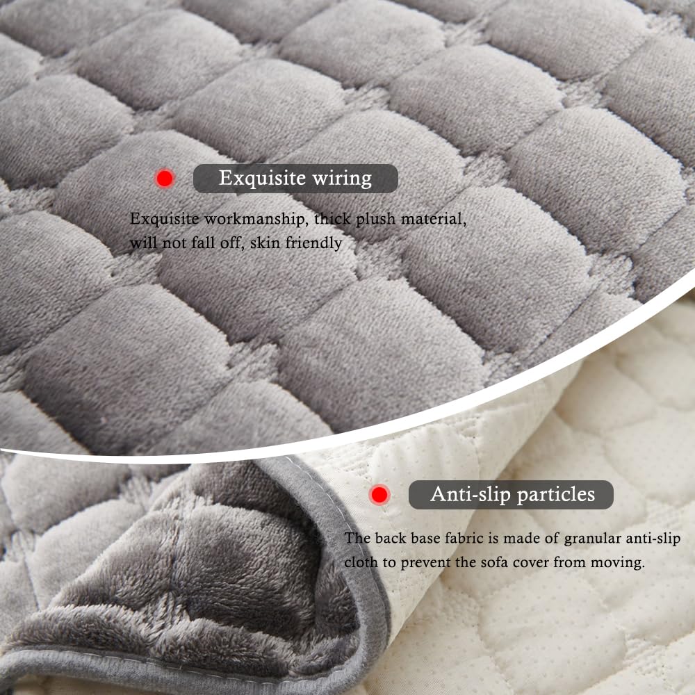 Funda para reposabrazos de sofá, funda de sofá reclinable de felpa, funda de reposacabezas para brazo de silla reclinable, funda de sofá antideslizante, funda acolchada para muebles, lavable (gris, 2