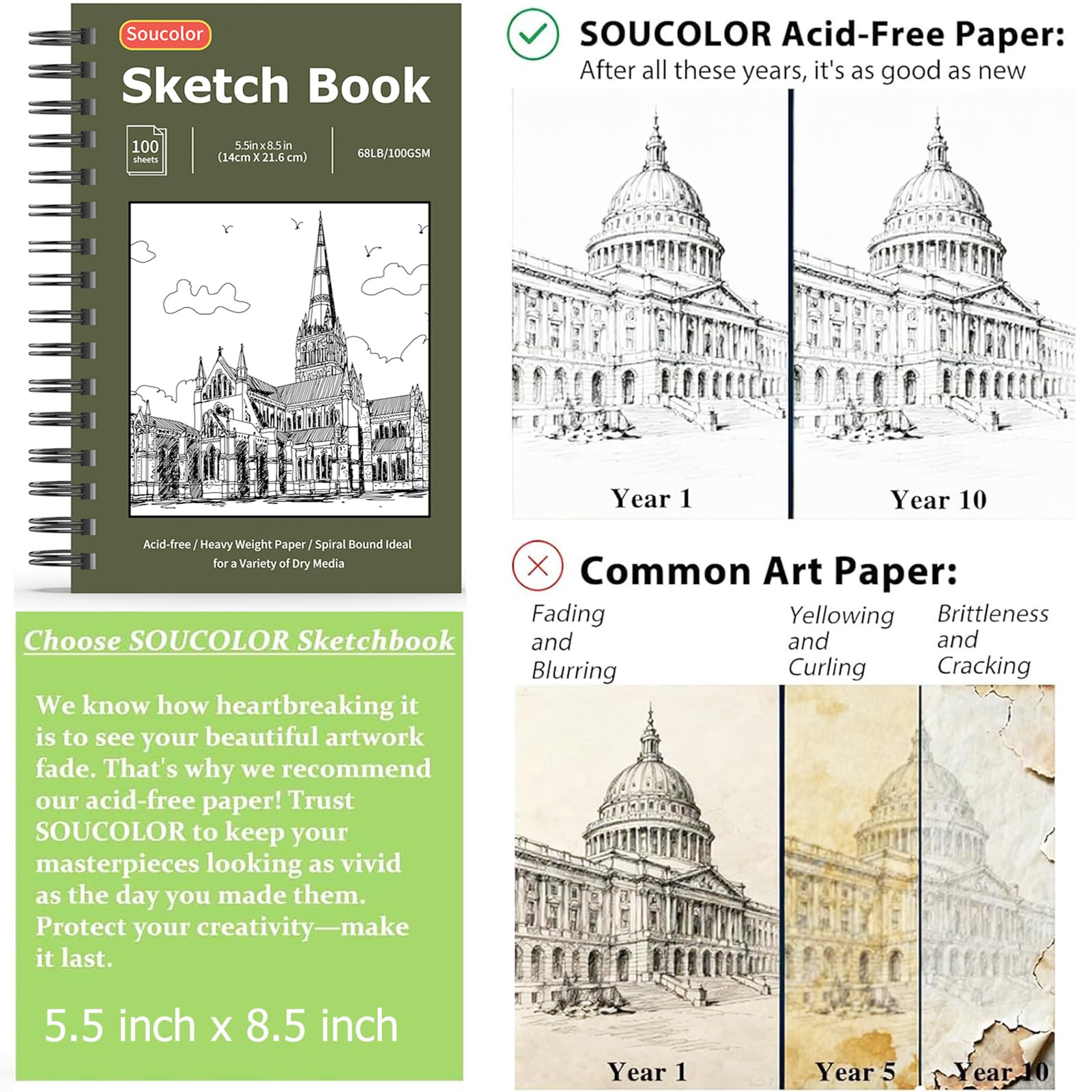 Soucolor Sketchbooks - 2 Pack Mini Sketch Books -6