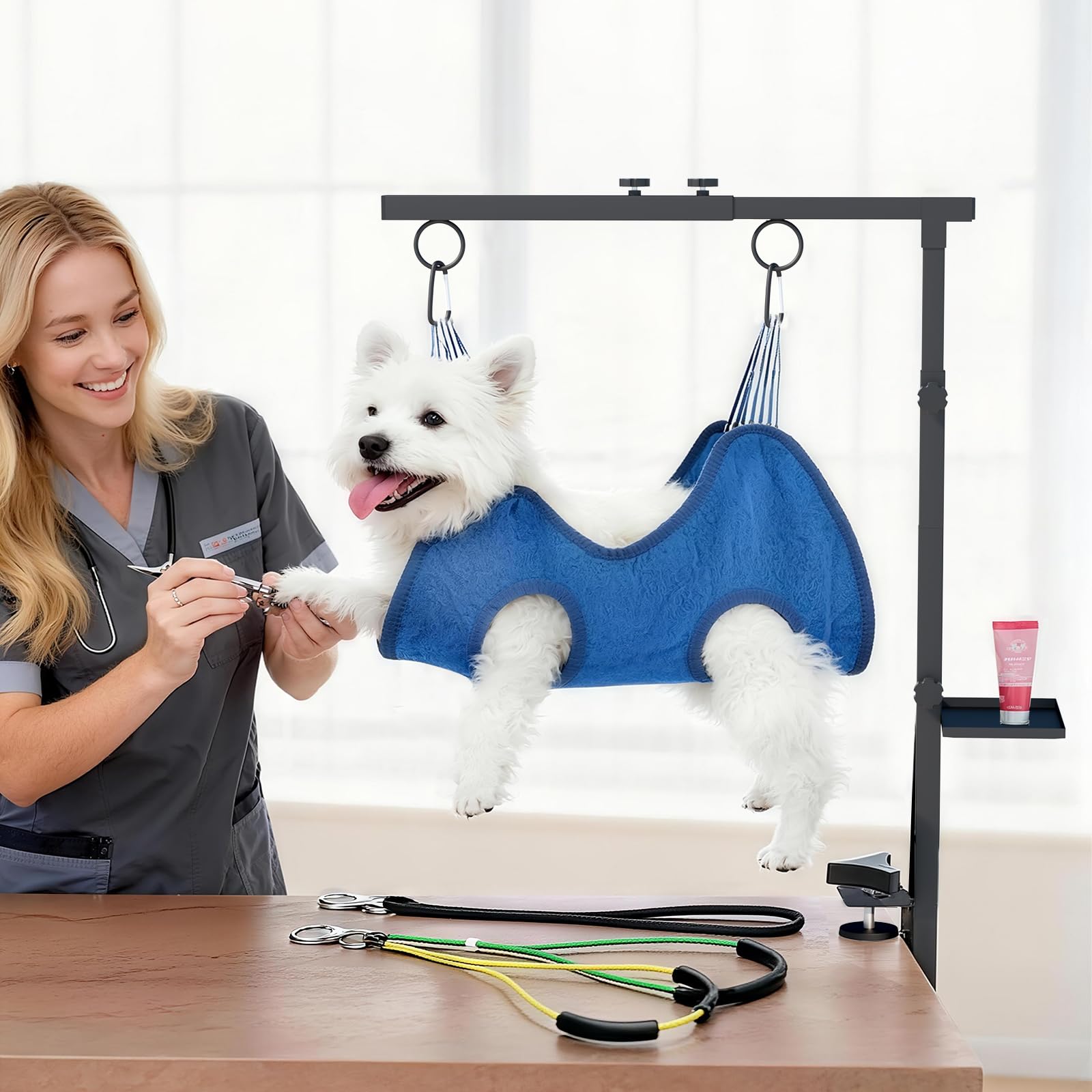 Photo 1 of **RECOENDED FOR PARTS / MISSING ASSEMBLY PIECES *** Lazaluking Dog Grooming Table Arm with Clamp (33"-43") | Extendable, Foldable Stand & Restraint with Grooming Hammock, No-Sit Rope, Tray & Bag | for Small/Medium Dogs at Home & Salon