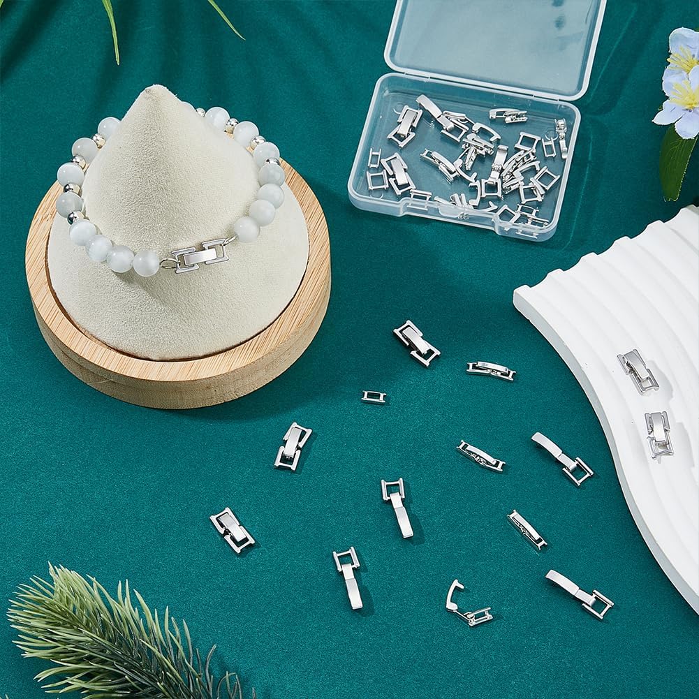 SUPERFINDINGS 20Pcs 2 Styles 15-16mm Platinum Fold Over Clasps Brass Bracelet Necklace Jewelry Clasps Foldover Clasps Jewelry Clasps Closure End Caps for Jewelry