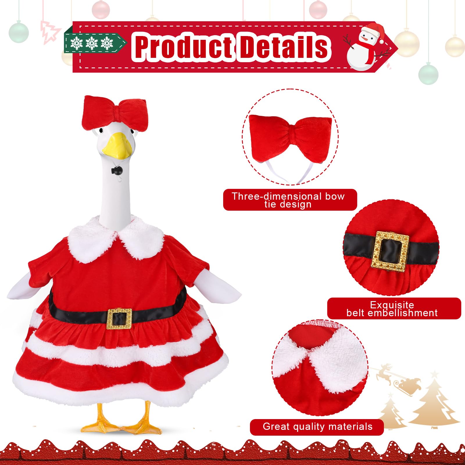 Penitue 23in Christmas Porch Goose Outfit, Include Red Bowtie Headpiece &  Christmas Dress Cute Holiday Goose Costume Decor Accessories for Outdoor  Garden Lawn Yard Statue Xmas Decoration - BigaMart