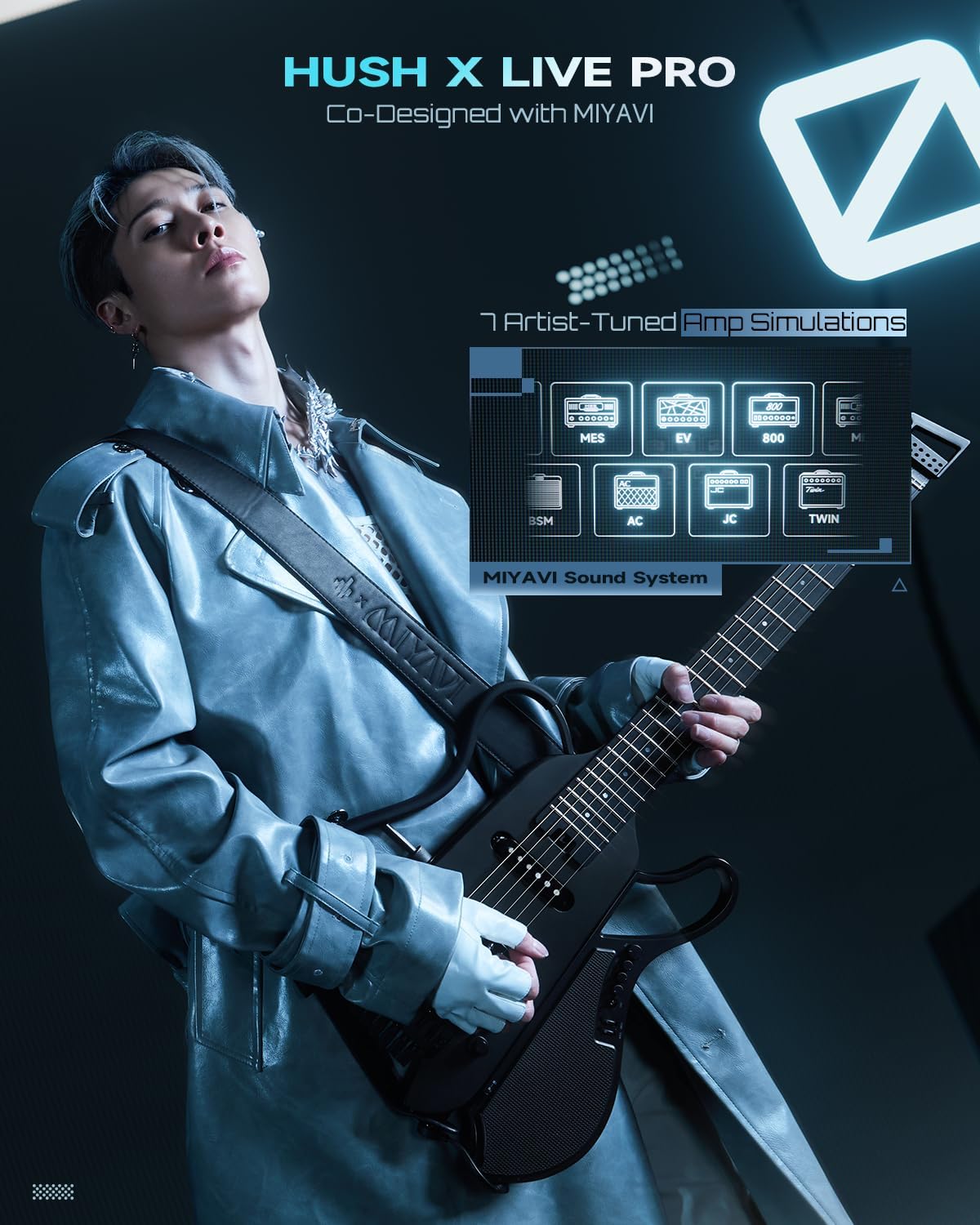 Donner MIYAVI HUSH X LIVE PRO Headless Electric Guitar, Detachable Speaker image 3