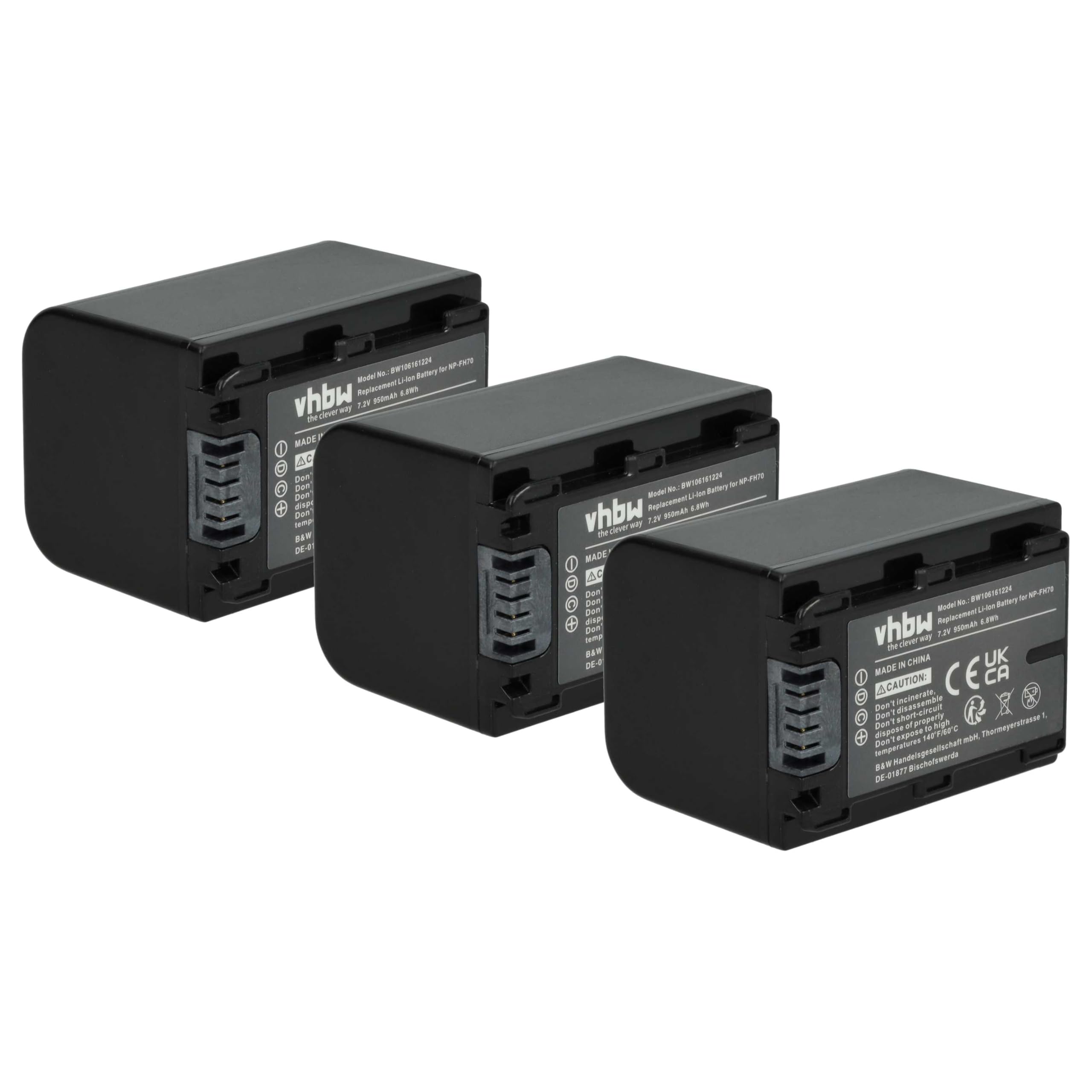 vhbw 3X Batterie Remplacement pour Sony NP-FH70