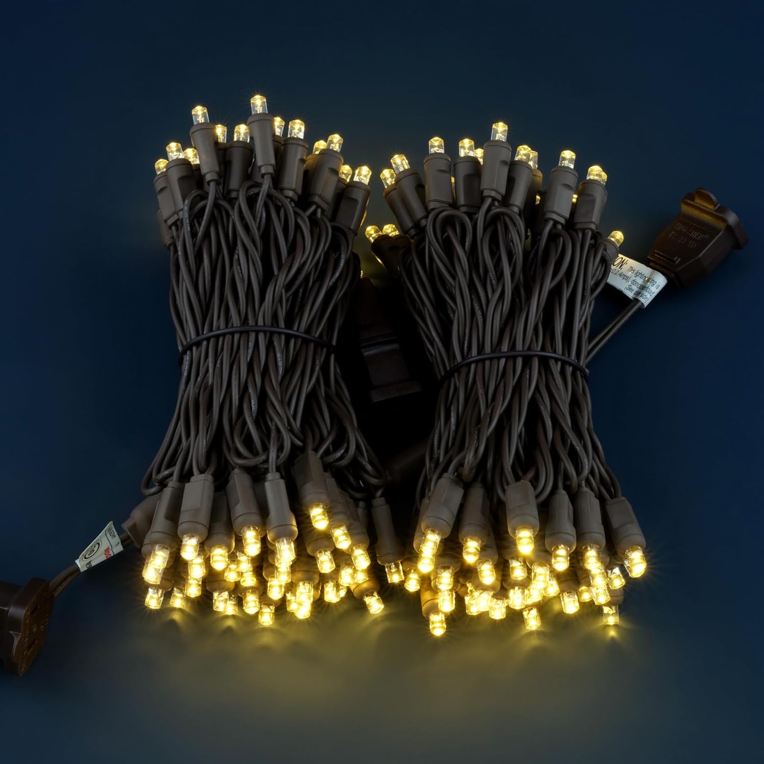 Warm White Wide Angle One-Piece LED Christmas Lights 48 Feet 140 Count, Pack of 2 Strands 70ct 5mm High Waterproof UL Certified Brown Cord String Lights