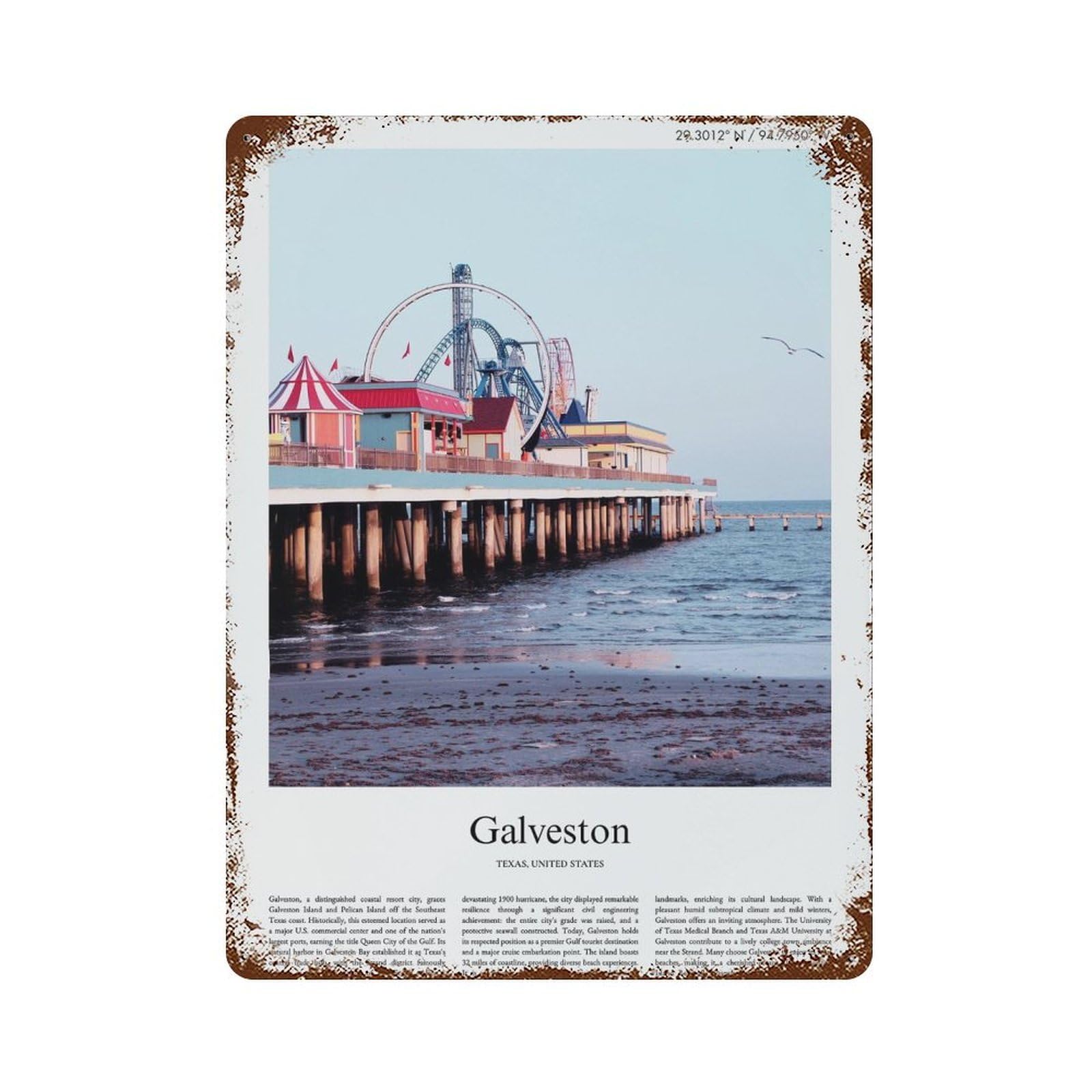 xiaoxiaoshen Galveston Texas, United States, USA City Scenery Wall Decor Art Metal Tin Poster Modern Home Decor Art Home Bar Shop Decorations Vintage Sign 40x30cm