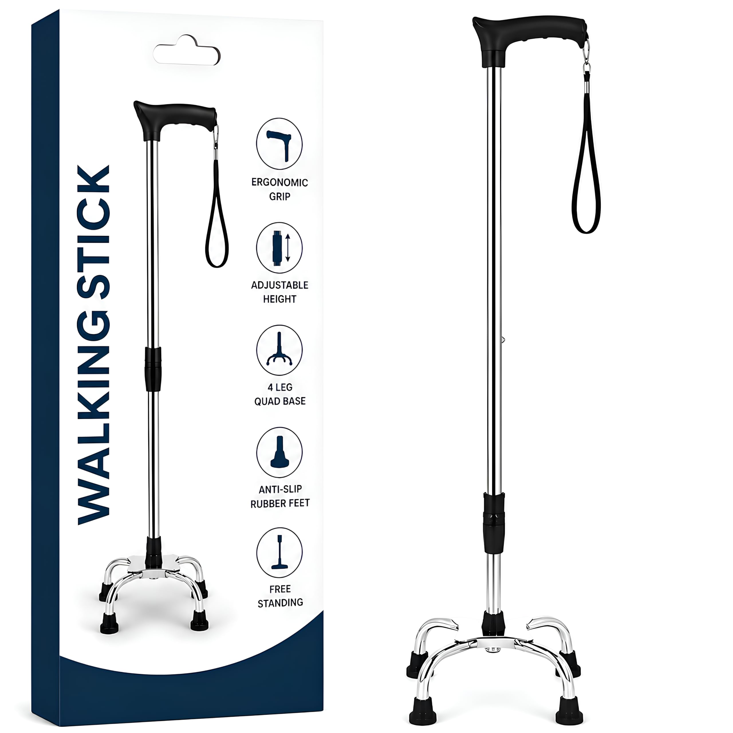 PulGos 4-Leg Walking Stick for Men with Adjustable Height | Anti-Slip Support Cane for Seniors & Patients | Strong Mild Steel Body with Ergonomic Grip | Lightweight & Stable for Daily Walking-image-43