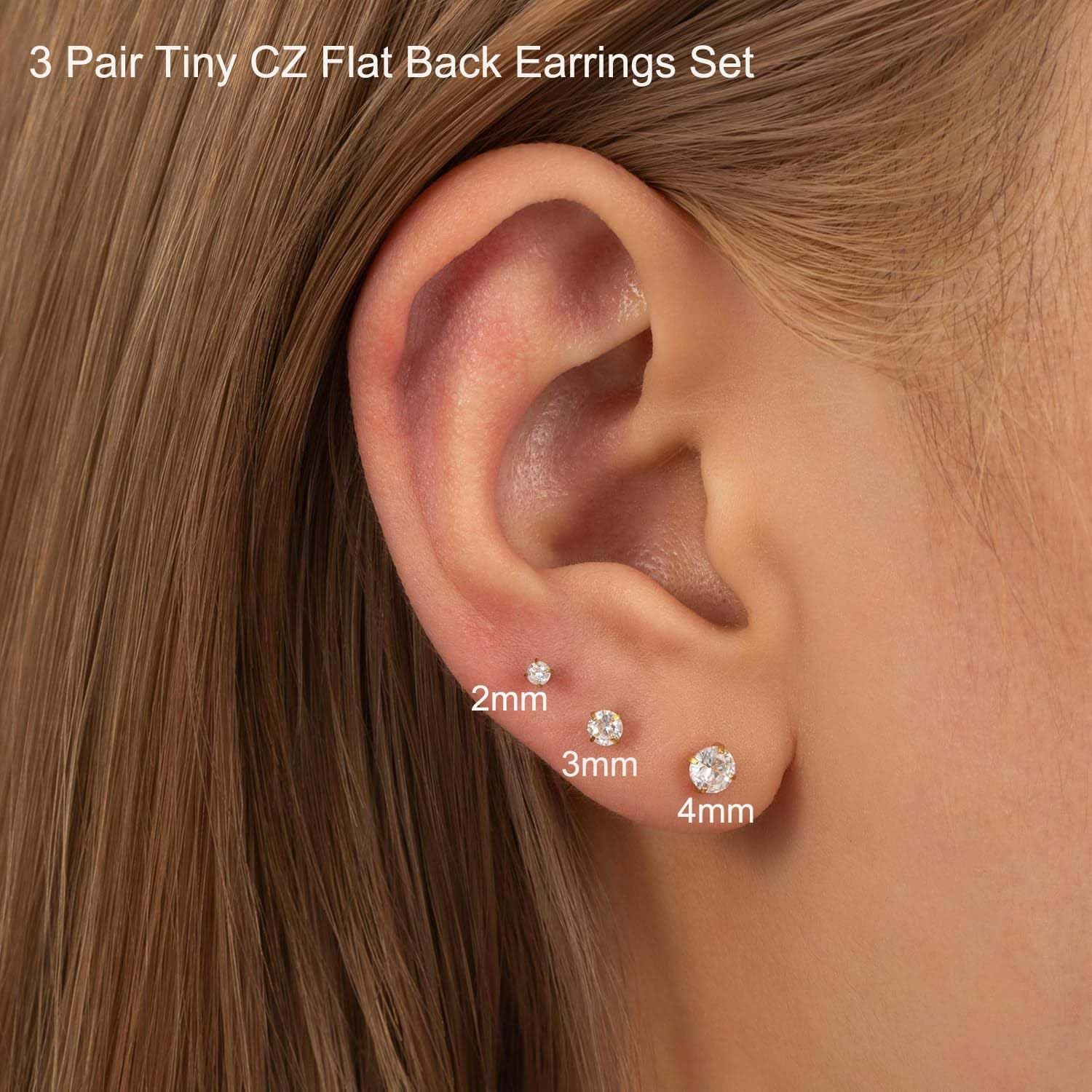 Hypoallergenic Gold Flat Back Stud Earrings for Women - 3 Pairs White/Purple/Pink CZ Screw Back Earrings Set for Cartilage, Helix, Earlobe & Multiple Piercings, Surgical Stainess Steel Safe for Sensitive Ears - Image 4