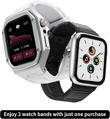 Miniatura 2 de BINLUN Compatible con Apple Watch Band de 1.732 pulgadas, 1.772 pulgadas, paquete de 2 correas de reloj de silicona de acero inoxidable con carcasa