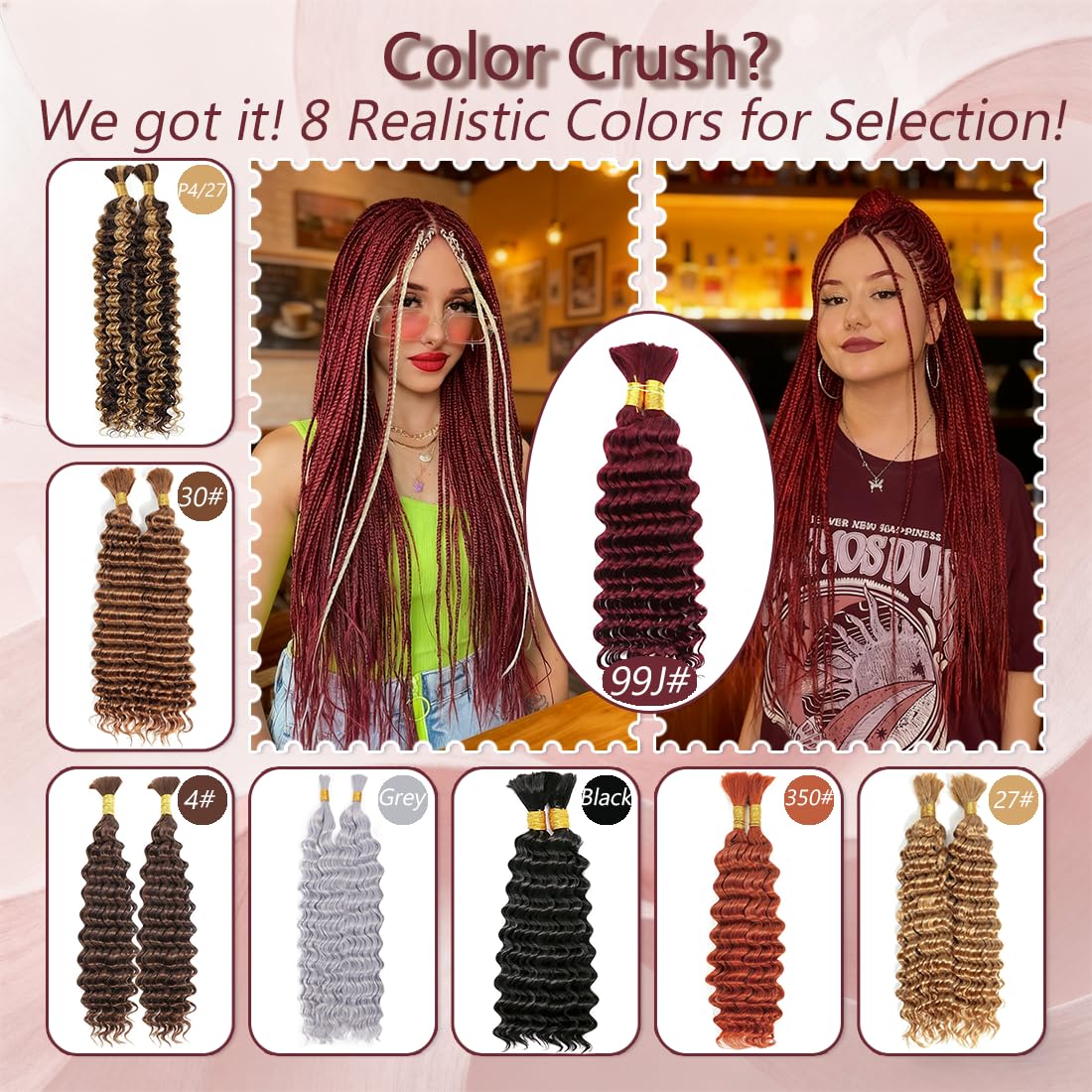 Burgundy 99J Deep Curly Wave Human Braiding Hair Brazilian Virgin Bulk No Weft Braiding Raw Human Hair for Black Women 50g Per Bundle 2 Pcs Total 100g 20 Inch