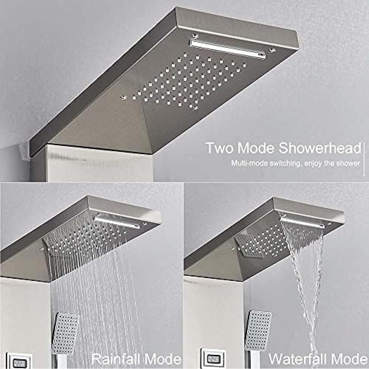 Shower Panel Waterfall Rain Shower Faucet Set SPA Massage Jet Bath Shower Column Temperature Display Mixer Tap Tower-C,C (A)