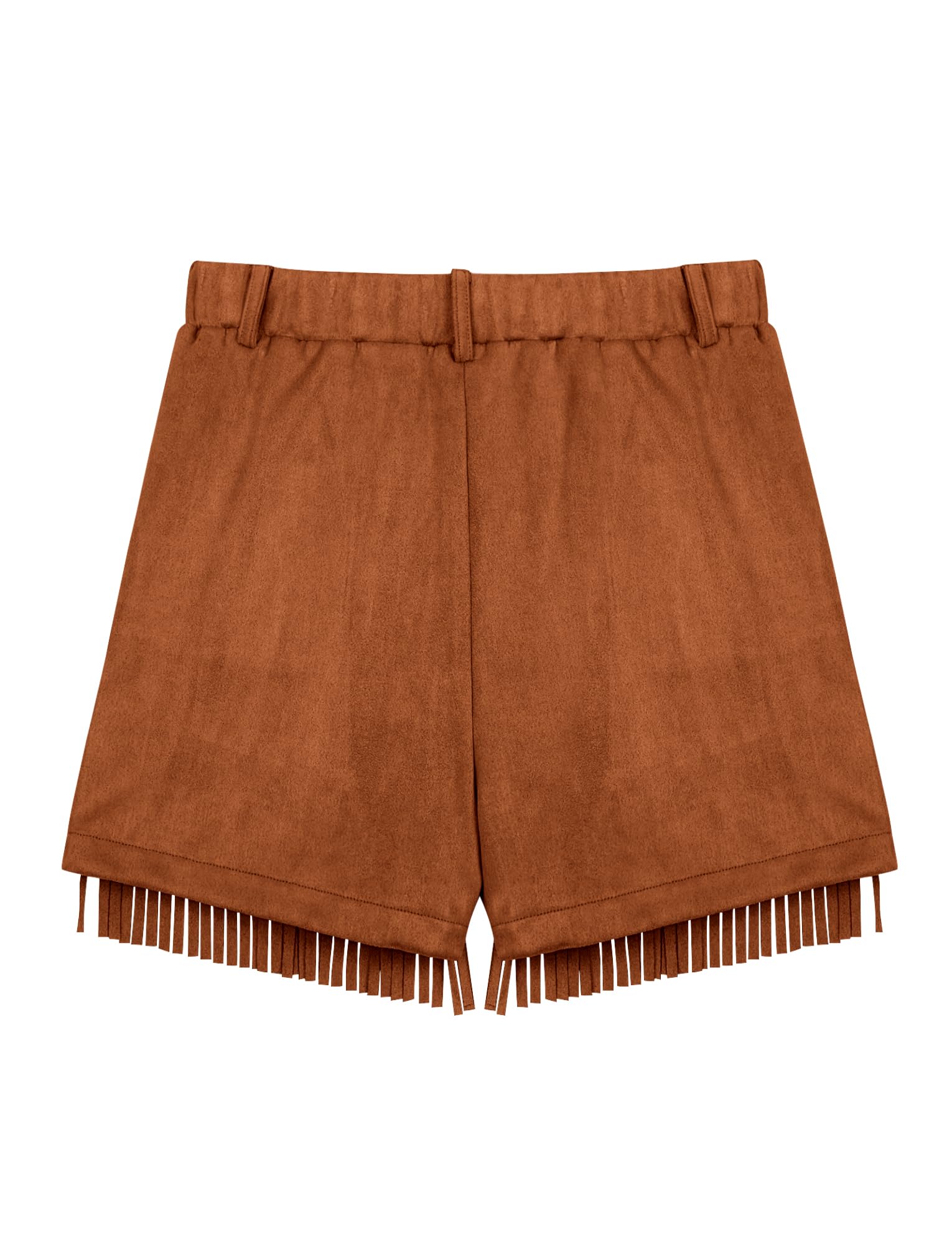 Maeau Pantaloncini da ragazza in finta pelle scamosciata con frange pantaloncini con nappe abiti da cowgirl con tasche rivetti pantaloni corti Boho