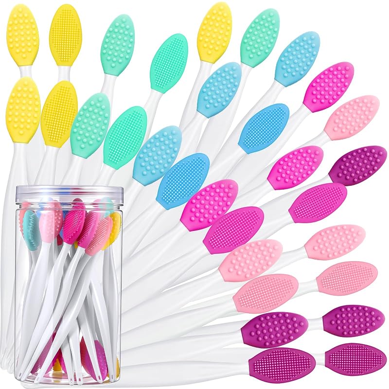 Patelai Escova dupla de silicone para lábios com recipiente, Colorful, pacote com 30 unidades