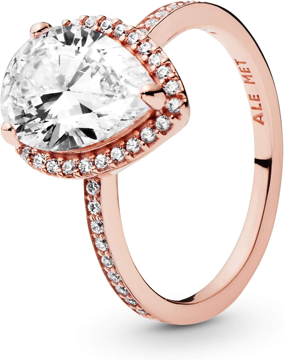 Joyería Lágrima Espumosa Halo Anillo de Zirconia Cúbica en Rosa