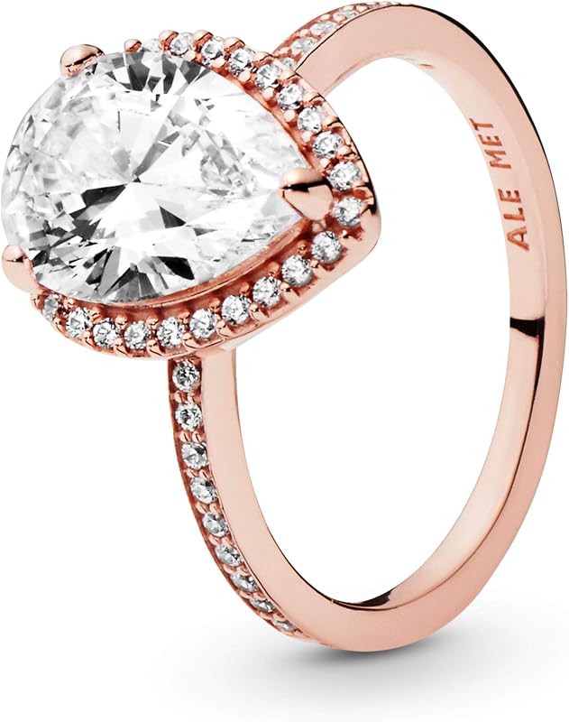 Joyería Lágrima Espumosa Halo Anillo de Zirconia Cúbica en Rosa