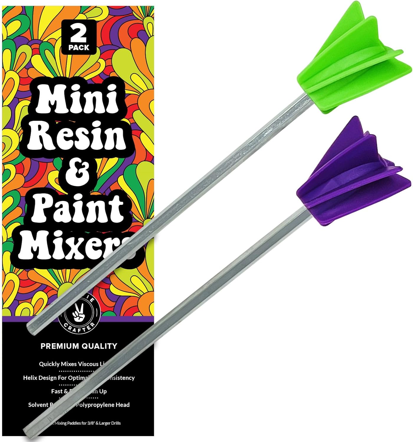 HIPPIE CRAFTER Paint Mixer Drill Attachment, 2 Pack Drill Mixer Paddle, Mini Epoxy Mixing Paddle for Quart or Gallon, Crafting and Mixing Tools