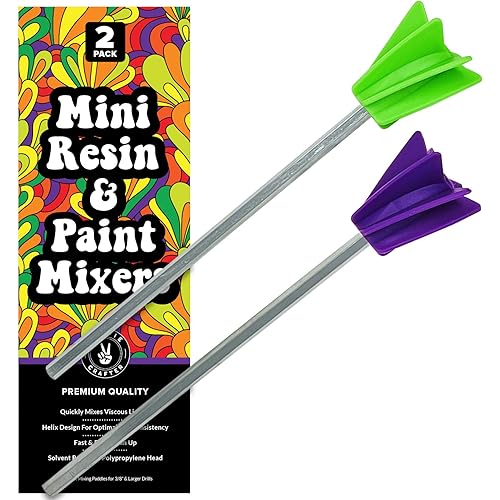 HIPPIE CRAFTER Paint Mixer Drill Attachment, 2 Pack Drill Mixer Paddle, Mini Epoxy Mixing Paddle for Quart or Gallon, Crafting and Mixing Tools