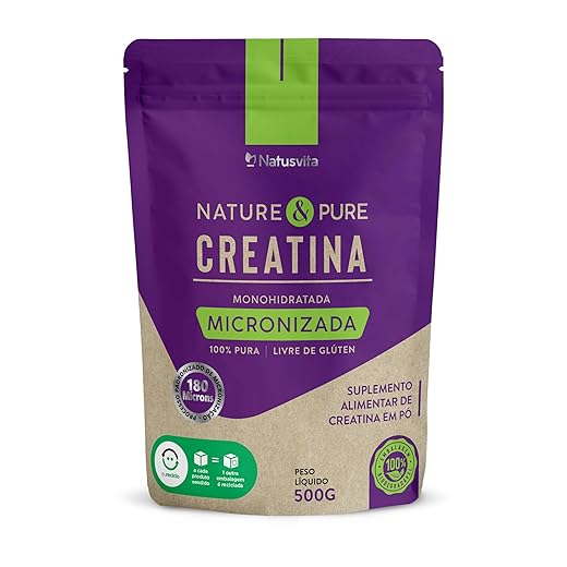 Creatina Pura 500g Monohidratada Micronizada à 180 mícrons. 101% de Pureza em Laudo. Livre de Metais Pesados