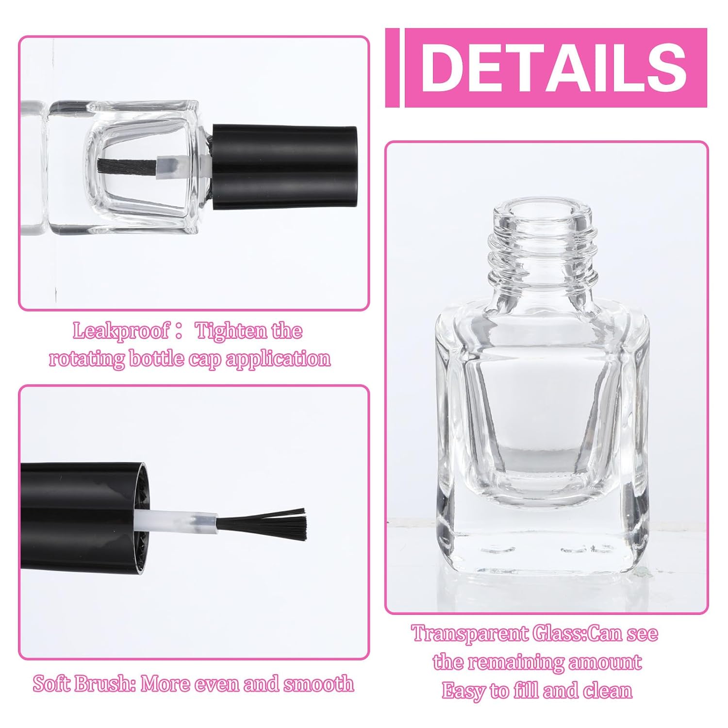 4 PCS Empty Nail Polish Bottles with Brush | 5ml Empty Fingernail Polish Bottles Clear Nail Polishes Containers Small Glass Bottle for DIY Nail Art Samp