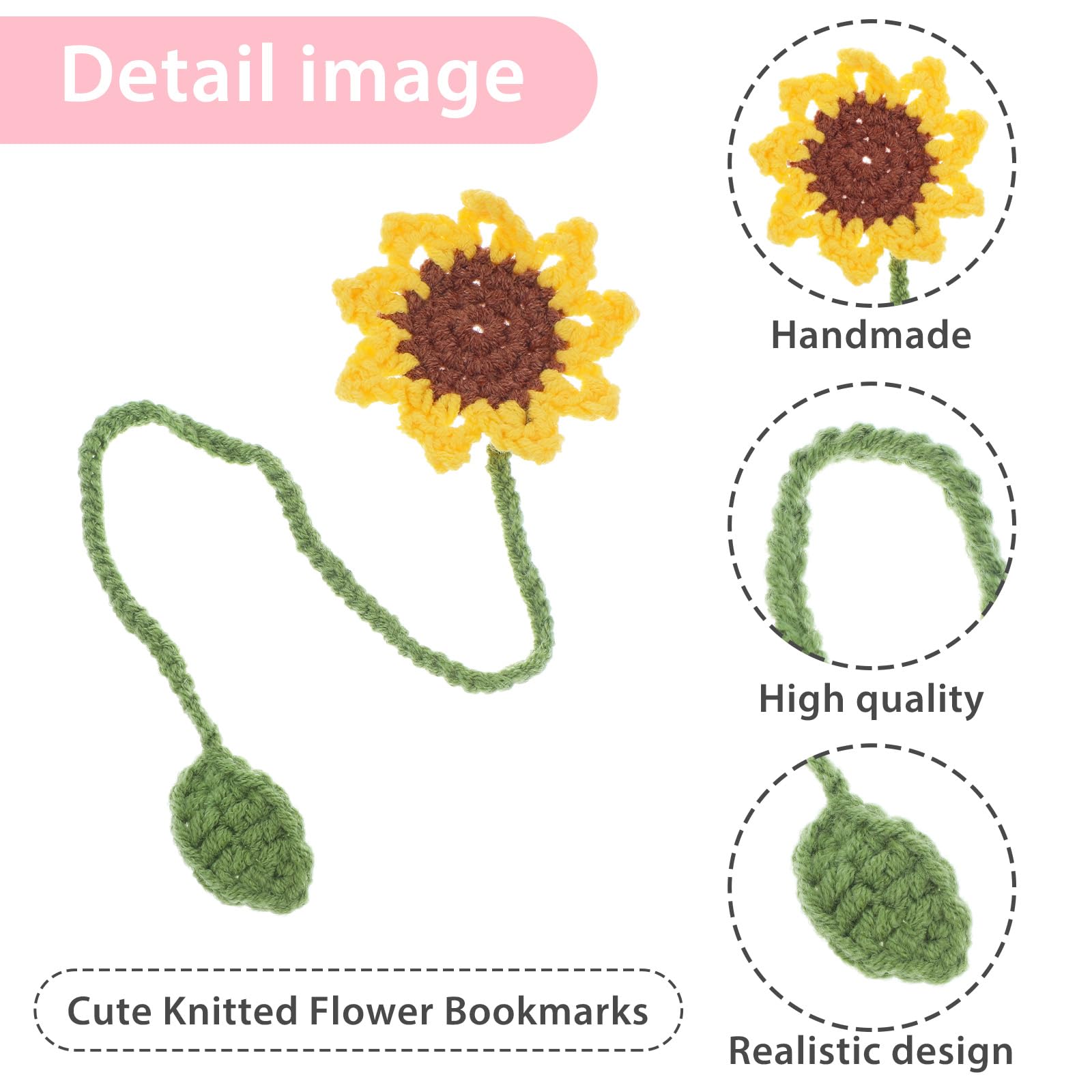 5Pcs Handmade Crochet Flower Bookmarks - Sunflower, Daisy Designs For Book Lovers Gift