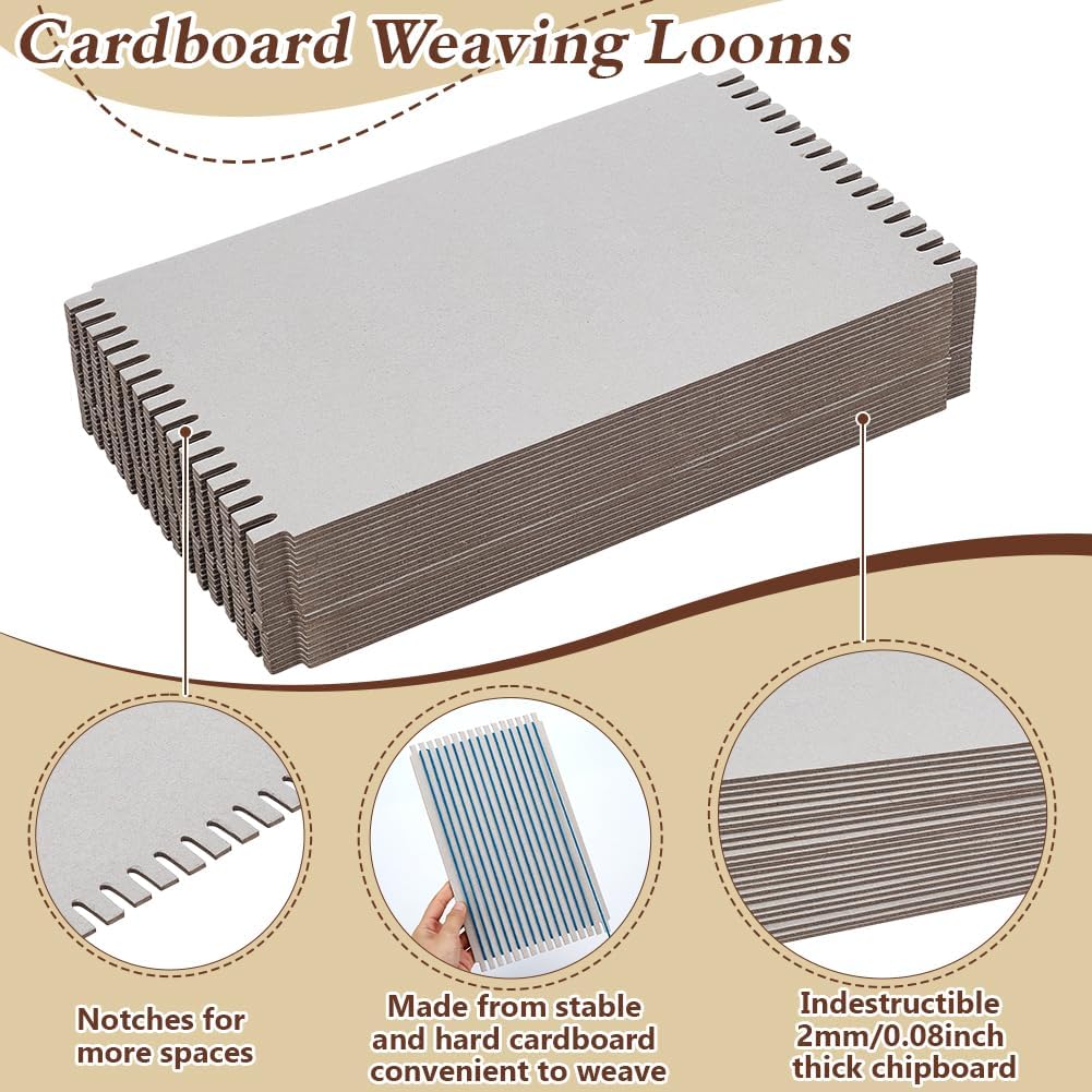FINGERINSPIRE 24PCS Cardboard Weaving Looms 5.9x9.8x0.1 Inch Gray Color Paper Weaving Auxiliary Boards Rectangle Knitting Tools Sewing Crochet Basket Jewelry Arts Crafts for Beginners Knitting Sewing