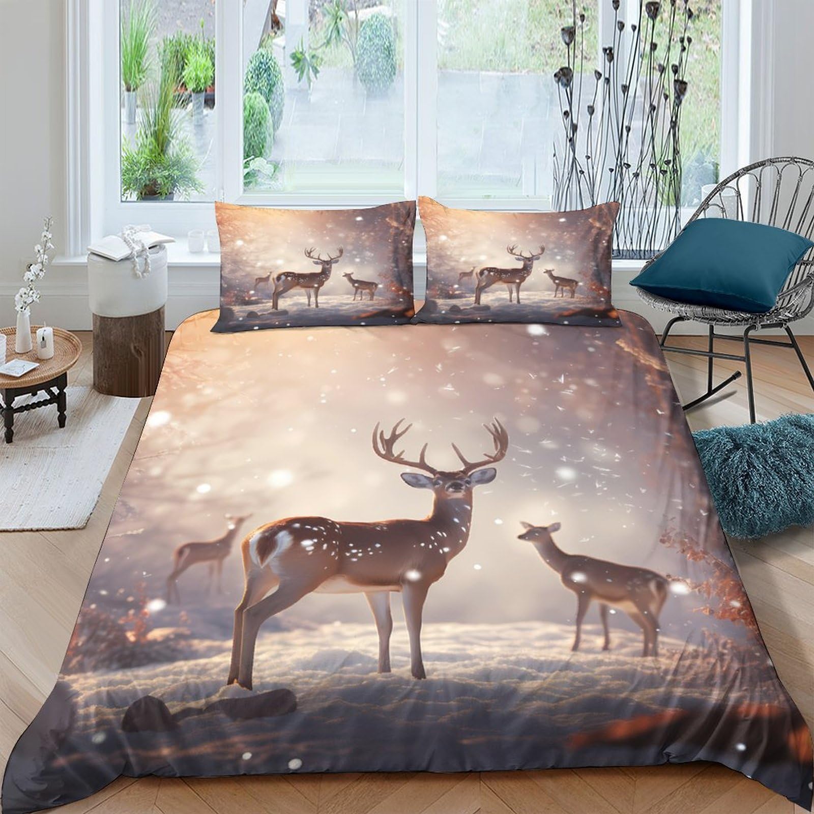 Ctjqhvkz Style-5 3D Printed Deer Forest Fitted Sheet Microfiber Anti-Slip Bed Sheet For Bedroom Dorm Mattress Protection Decor Single（135X200cm）