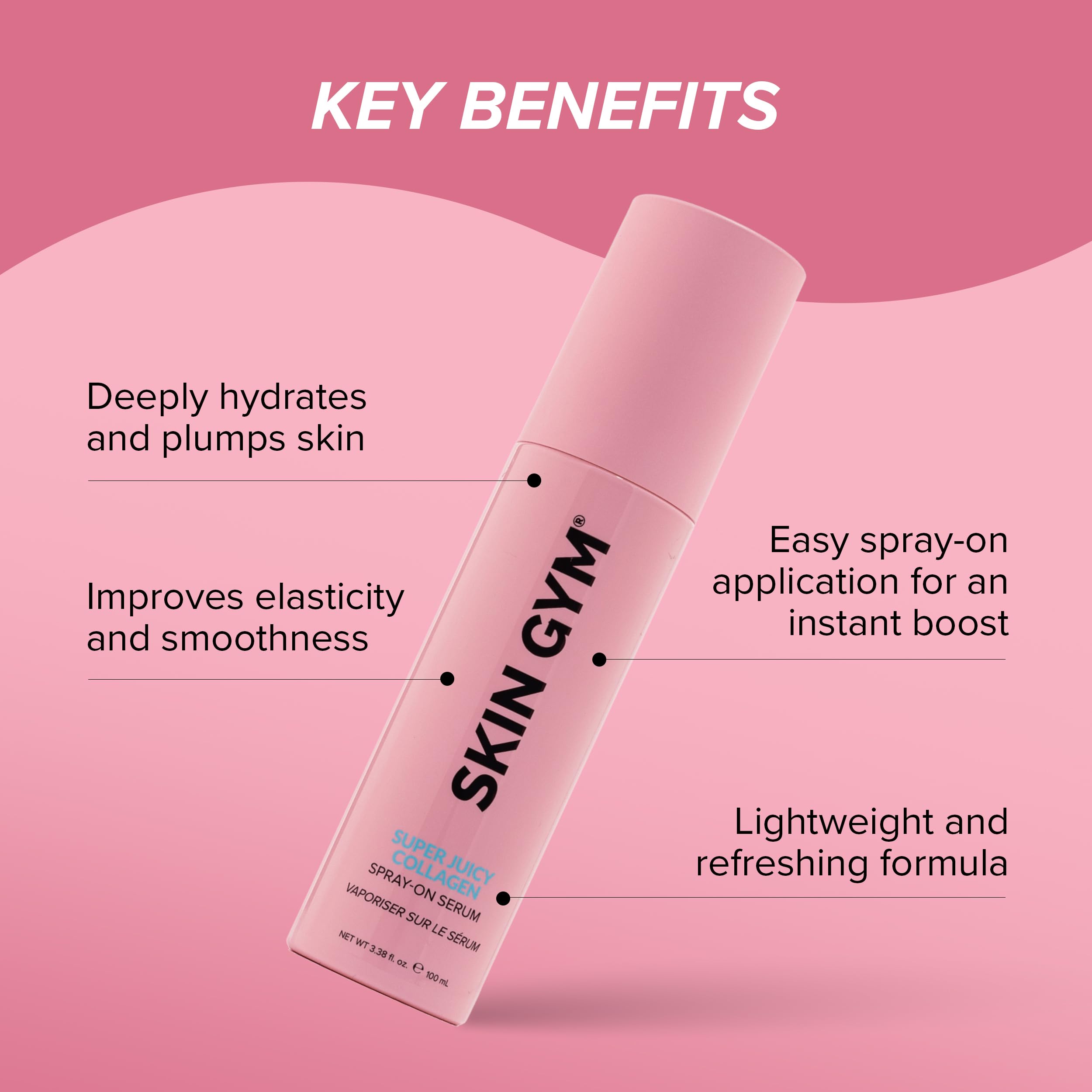 Skin Gym Super Juicy Collagen Spray-On Serum, Hydrating Facial Mist with Collagen, Squalane, and Peptides