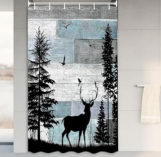 MERCHR Rustic Forest Deer RV Shower Curtain Cabin Farmhouse Country Lodge Bathroom Decor Polyester Fabric Bath Curtain Set with Hooks 48x72 Inches
