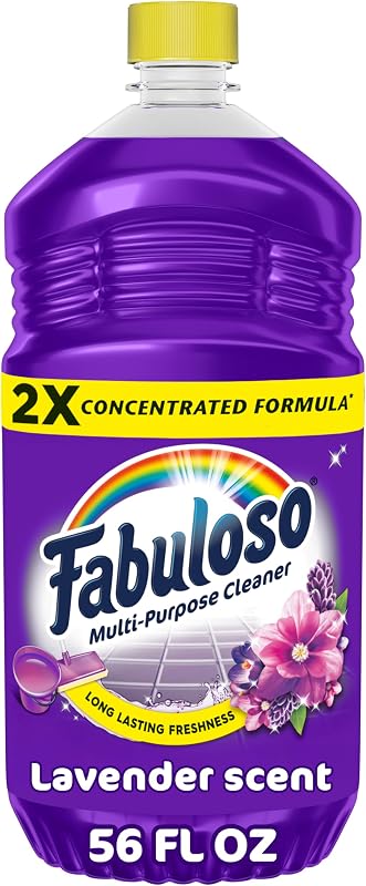 Limpiador multiuso Fabuloso 2X, aroma a lavanda, 56 fl oz | Limpiador de pisos sin enjuague, frescor duradero, limpiador multiusos, fórmula concentrada, limpieza diaria, sin residuos