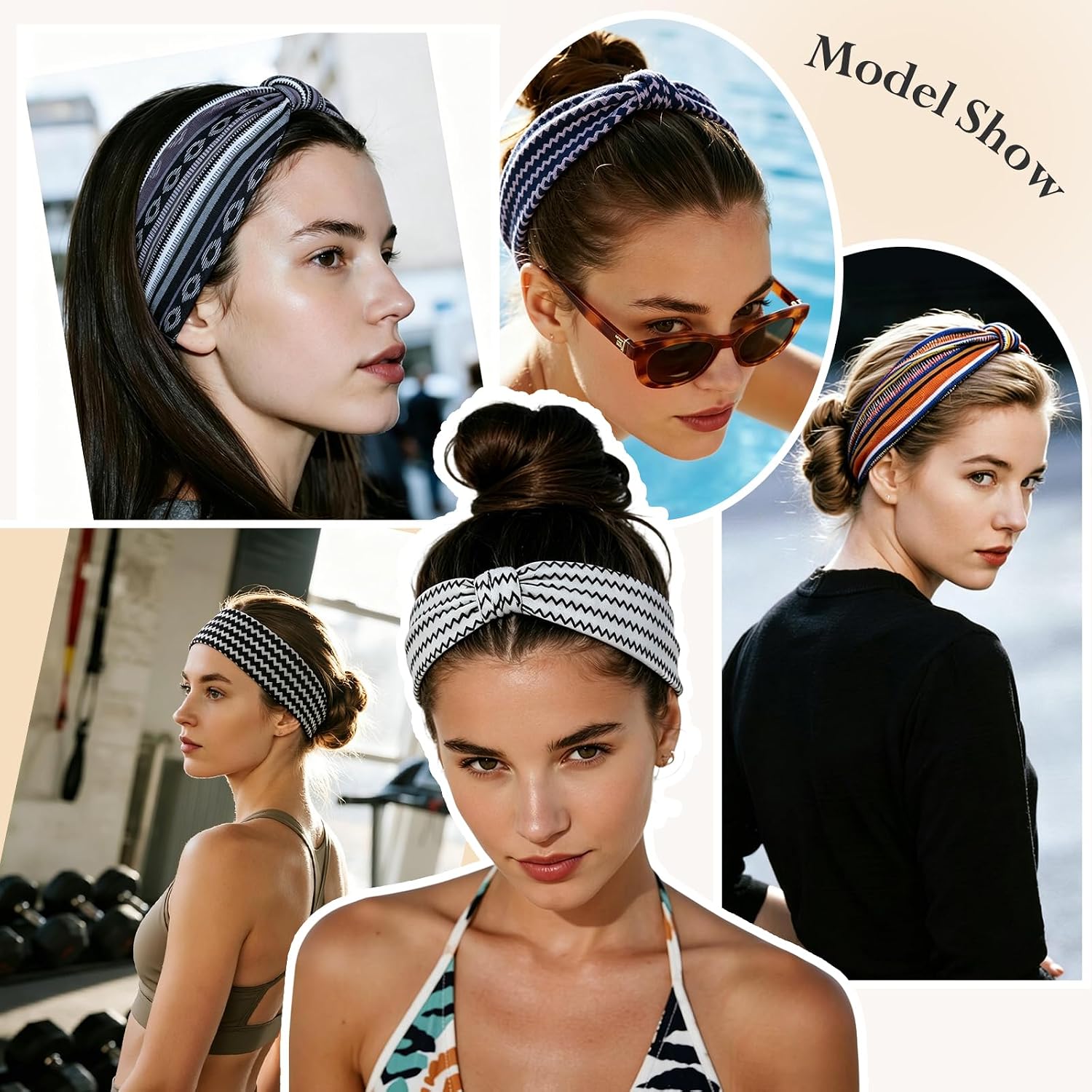 HSEM Striped Headbands for Women 6-Pack – Soft Thick Head Bands, Wide Stretchy Elastic Non-Slip Bands – Large Knotted Sports Sweat Bands for Washing Face, Makeup, Running, Spa, Fitness & Fashion