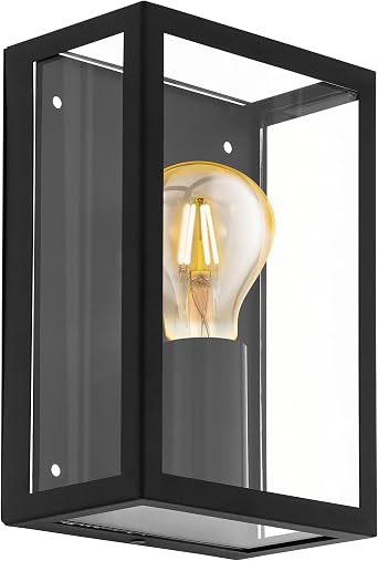 EGLO Außen-Wandlampe Alamonte 1, Außenleuchte Vintage, Wandleuchte aus Stahl verzinkt in Schwarz und klarem Glas, E27 Fassung, IP44