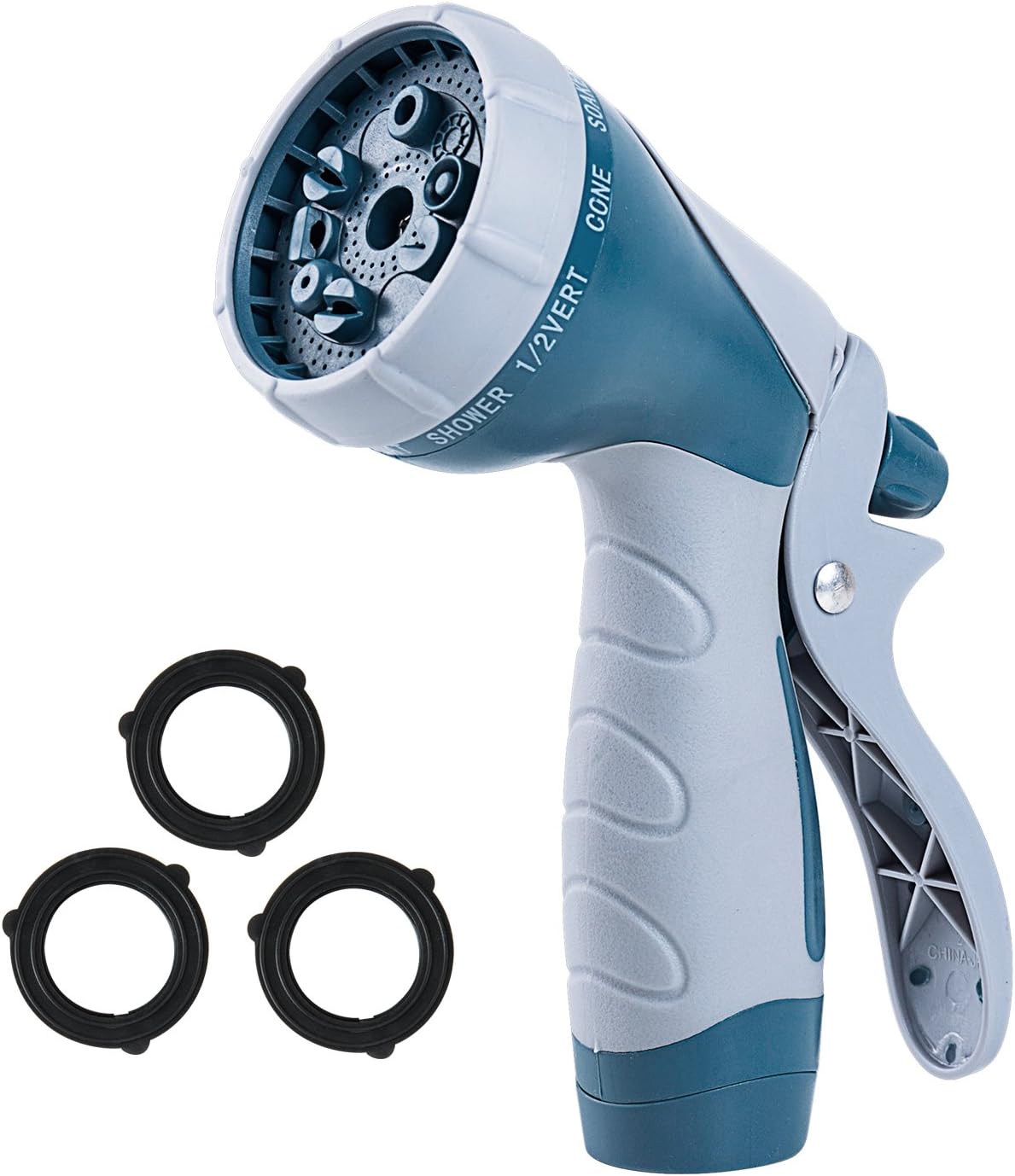 Garden Hose Nozzle Spray Nozzle, Metal Water Nozzle with Heavy Duty 10 Adjustable Watering Patterns, Slip and Shock Resistant for Ideal Watering Plants, Cleaning, Car Wash and Showering Pets