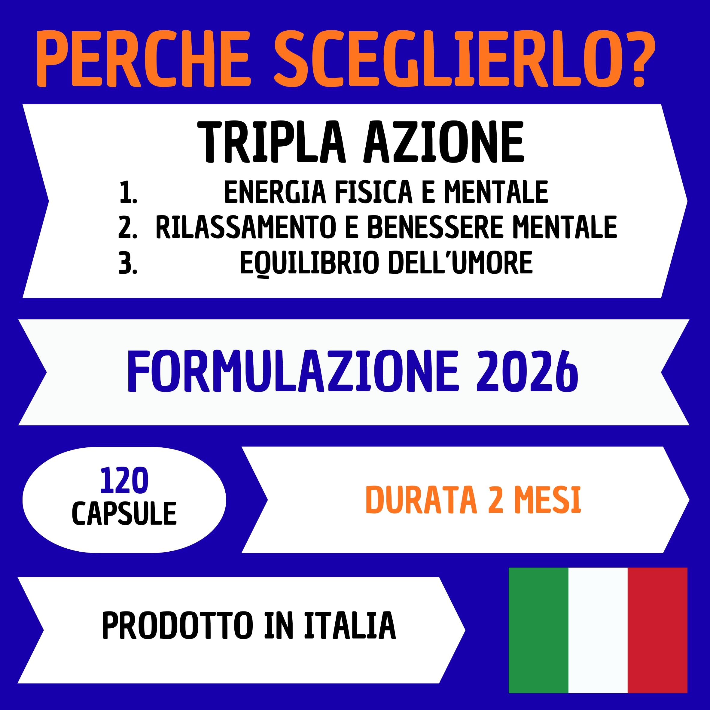 ASHWAGANDHA & RHODIOLA con Magnesio e Vitamina B6 (120 Capsule) – Tripla Azione Naturale per Vitalità, Equilibrio dell’Umore e Serenità Mentale – Made in Italy.