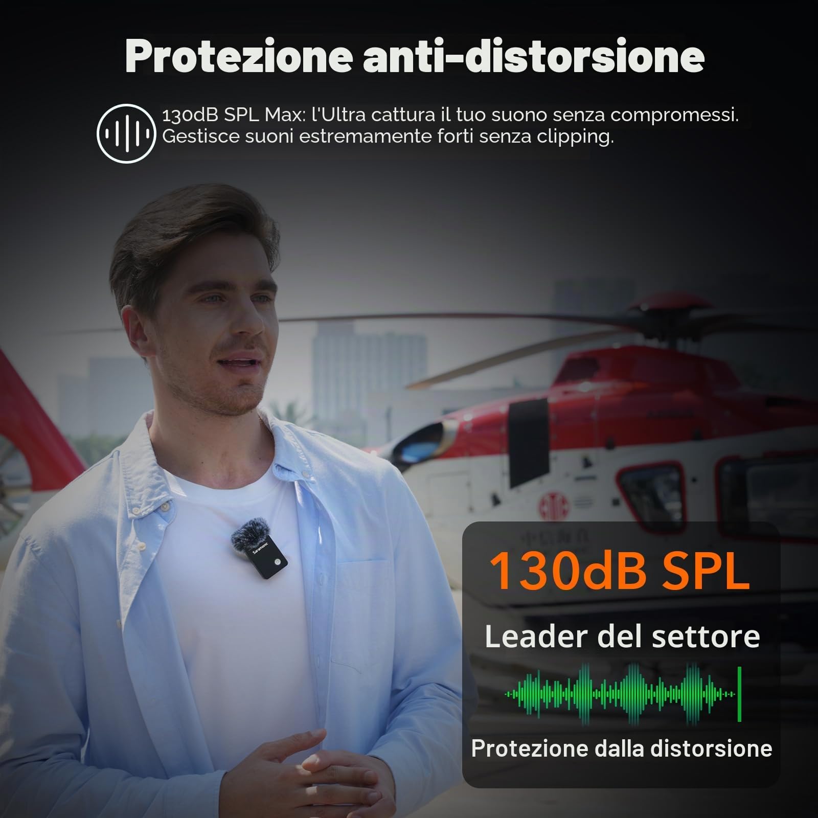 Saramonic Ultra | Microfono lavalier wireless, registrazione galleggiante a 32 bit, sincronizzazione codice temporale, cancellazione del rumore, resistenza all'acqua IPX5, gamma 984', SPL 130 dB, per