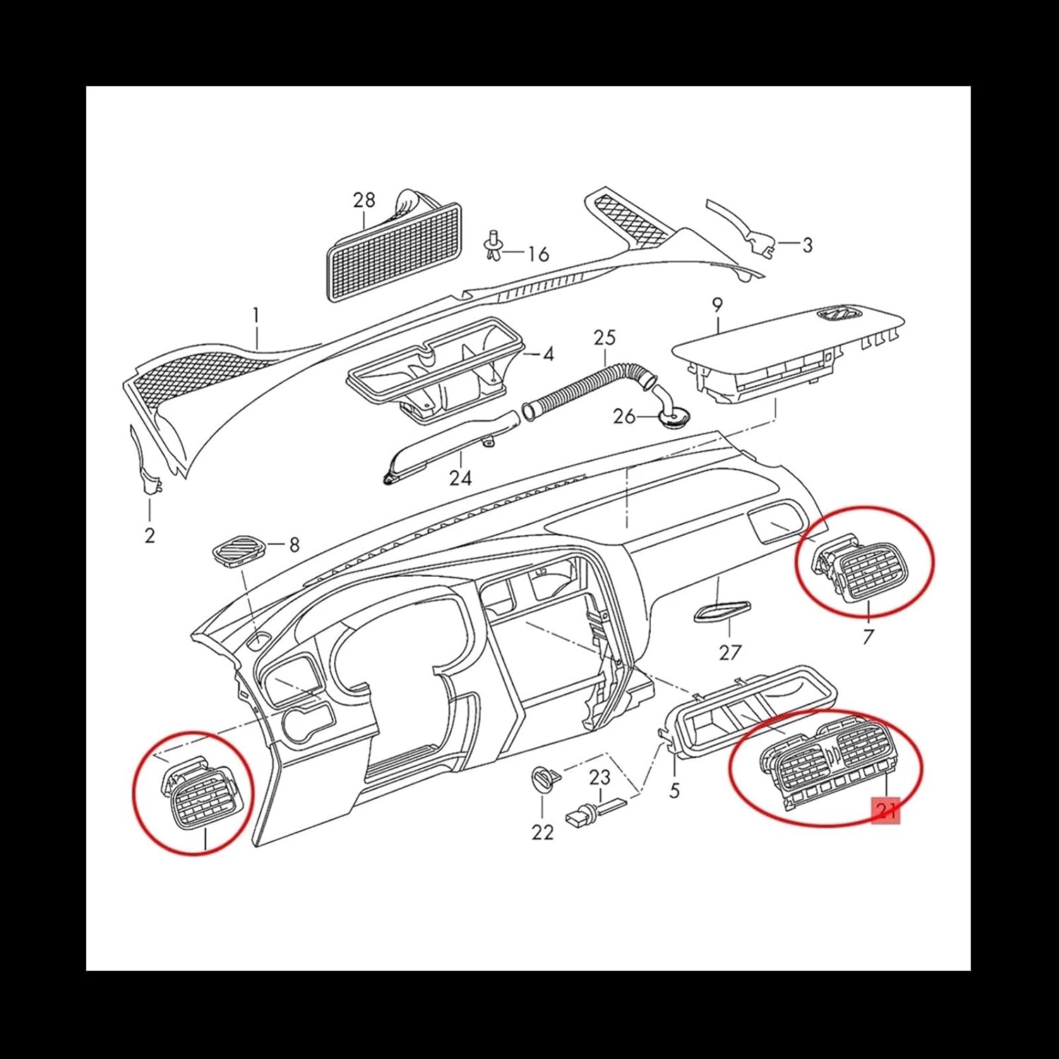 6RD819704 B A/C Air Outlet Vent Grill Cover Compatible with VW Polo 2011-2018 6RD 819 704