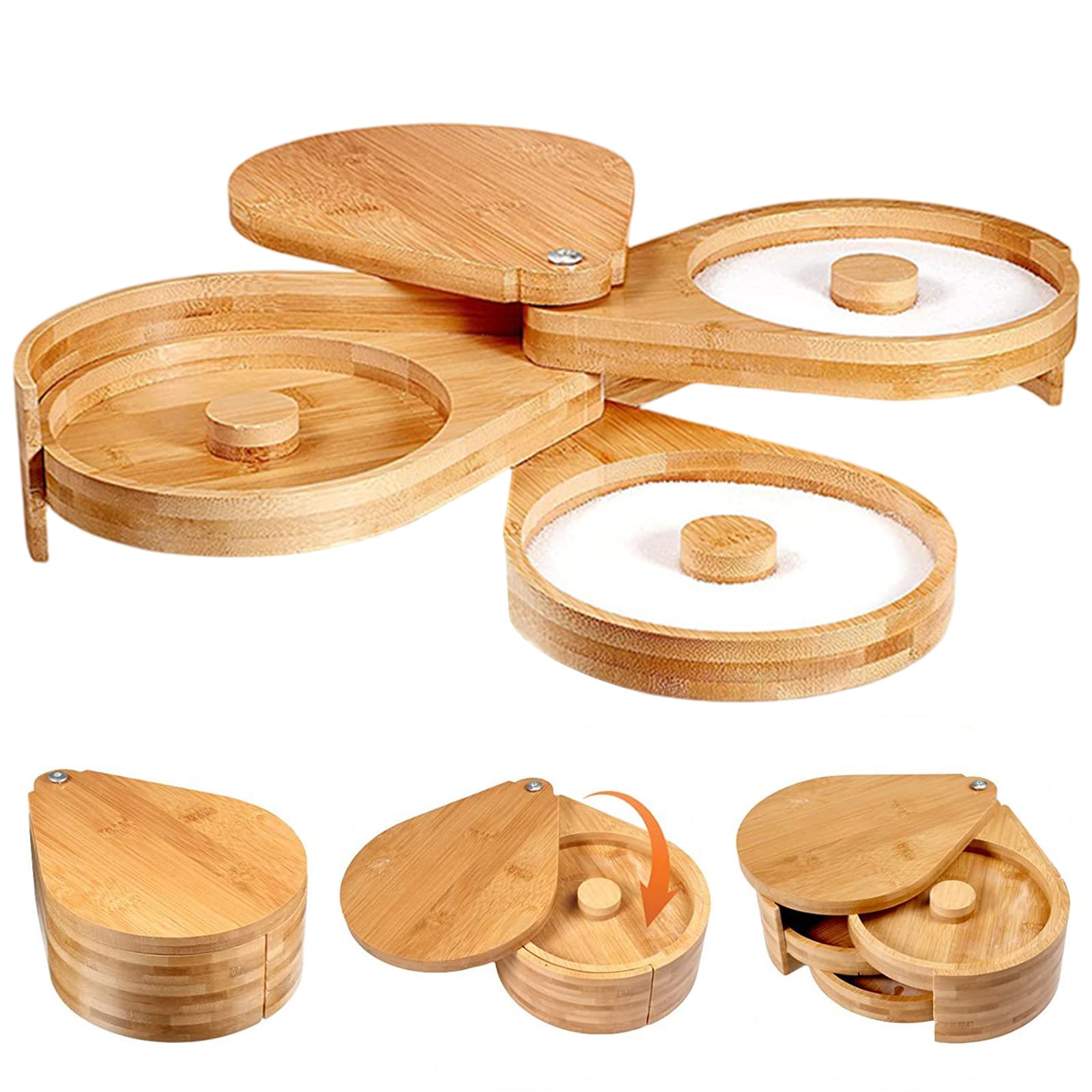 Nukinp Margarita Salt Rimmer with Swivel Lid, 3 Tiers Sugar and Salt Rimmer for Cocktails Wooden Bar Glass Rimmering for Drinks, Cocktail, Martini