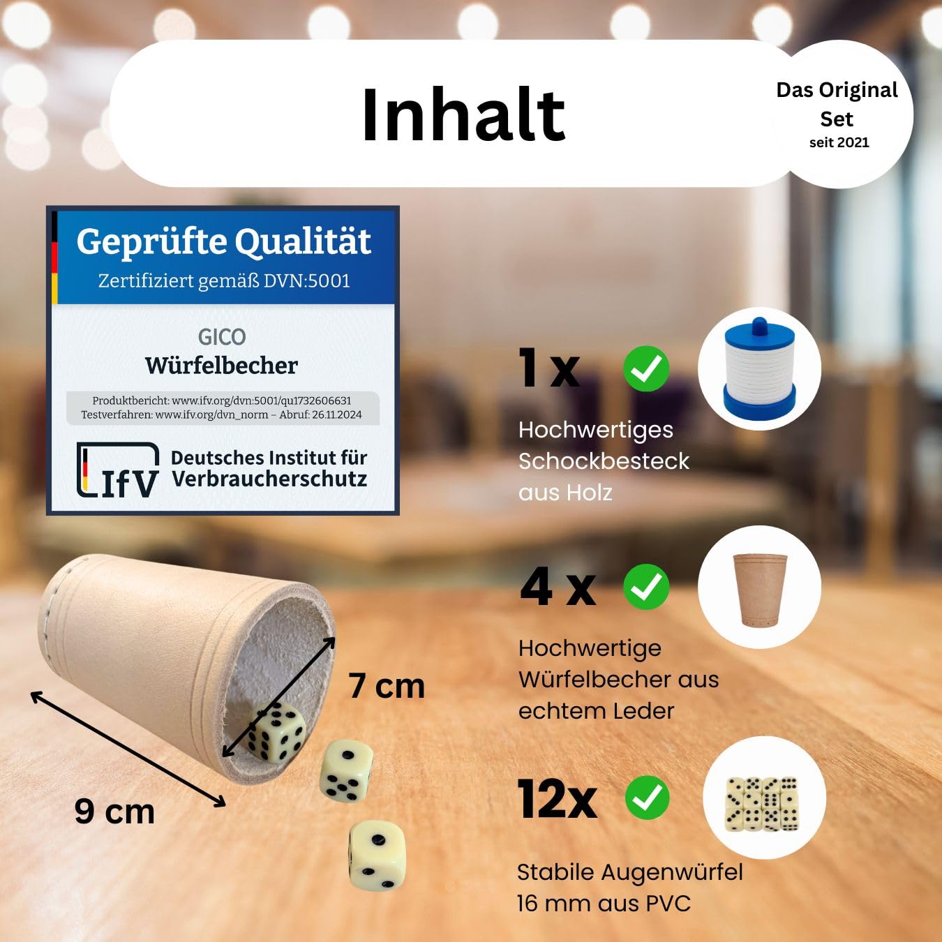 GICO Schocken Set - Komplett mit Schockbesteck, 4 Würfelbecher und 12 Würfeln - Jule Meiern Maxen Mörkeln - 7959